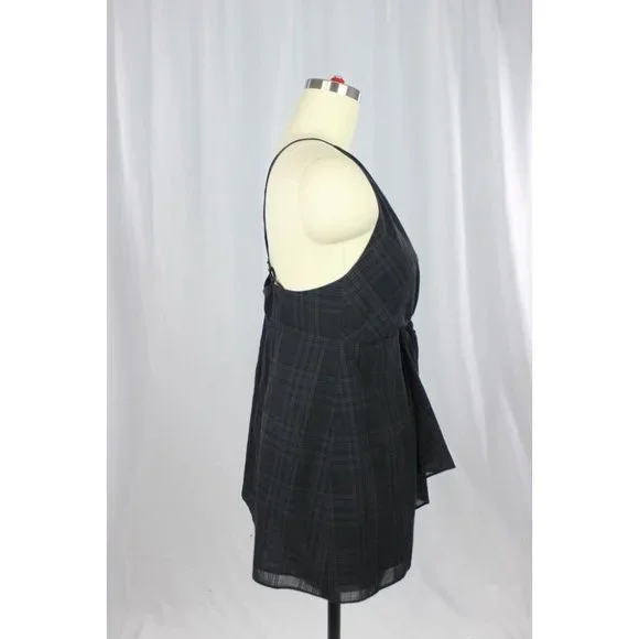 Aritzia WILFRED Pursuit Black Plaid Gauze V-Neck Twist Camisole Tank Top, Size M - Picture 2 of 16